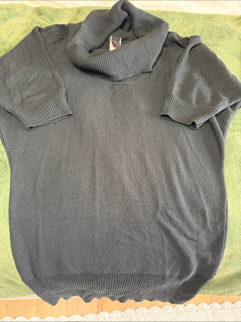 Wrapper Black Cowl Neck Short-Sleeve Long Sweater